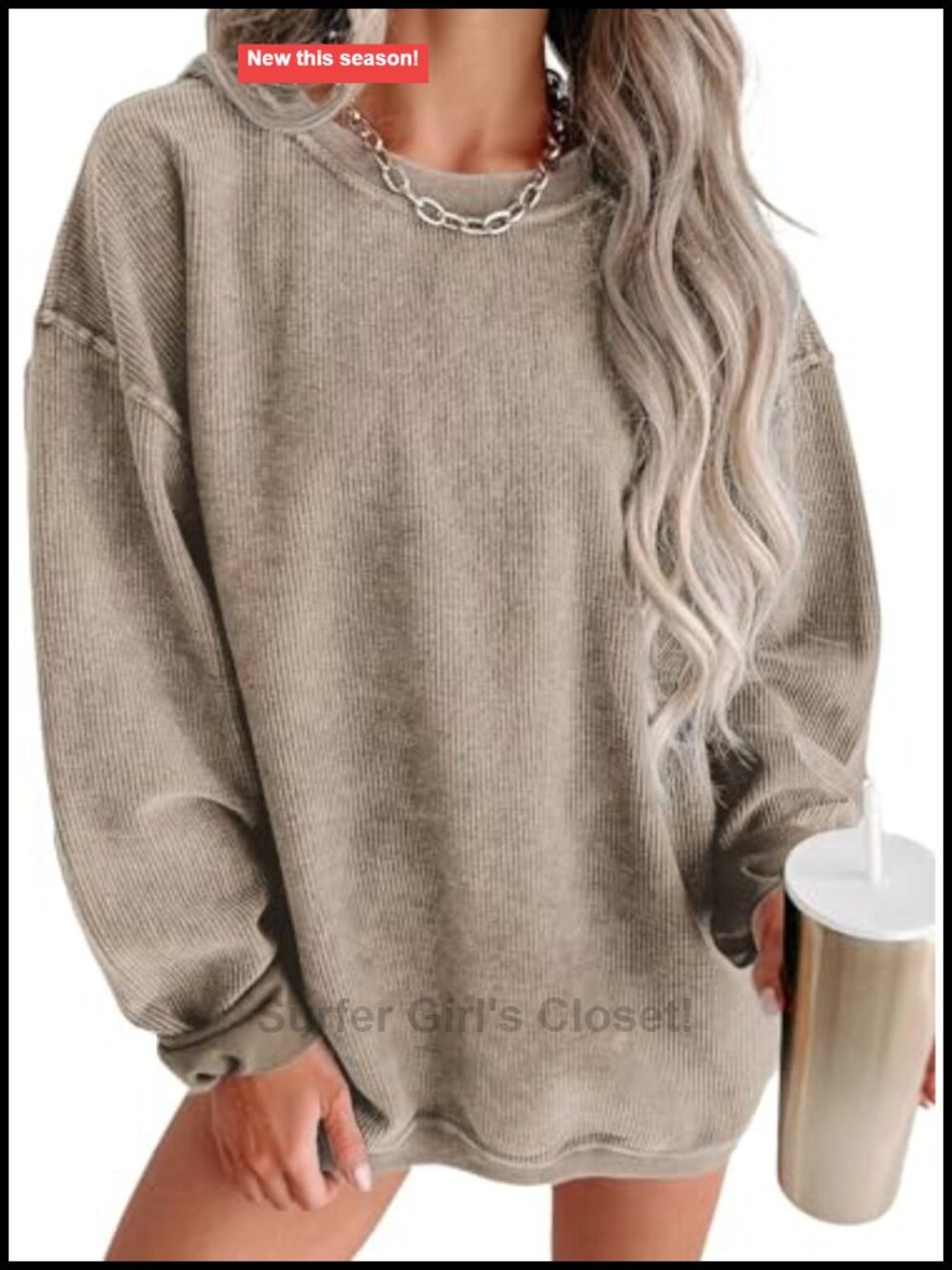 Corduroy Sweatshirt Long Sleeve Crewneck Pullover Oversized Fall Winter